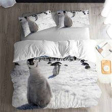 HELENGILI 3D Bedding Set Penguin Print Duvet Cover Set Lifelike Bedclothes with Pillowcase Bed Set Home Textiles #QE-13 2024 - buy cheap