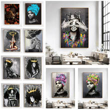 Póster de chica africana con Graffiti, pintura en lienzo, impresiones artísticas de acuarela, retrato de mujer africana, imágenes artísticas de pared, decoración de la habitación del hogar 2024 - compra barato