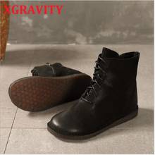 Xgravity s163 novas senhoras floresta martin botas fashin lazer das mulheres botas planas de couro genuíno rendas até senhoras botas sapatos de menina 2024 - compre barato