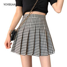 Minifalda plisada a cuadros para mujer, Falda corta estilo Harajuku Preppy, con pantalones de seguridad, informal 2024 - compra barato