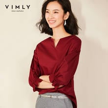 Vistly-Blusa holgada informal de algodón para mujer, camisa elegante de media manga con cuello en V, color liso, para oficina, Otoño, 2020 2024 - compra barato