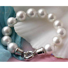 Tienda de joyería con perlas únicas para mujer, pulsera de perlas de concha del Mar del Sur redonda blanca de 8 ''y 12MM, joyería fina, regalo 2024 - compra barato