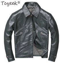 Tcyeek 100% Real Leather Jacket Men Clothing 2020 Streetwear Natural Cow Leather Coat Male Motorcycle Men's Genuine Leather 1980 2024 - buy cheap