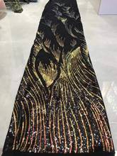 Luxury gold line velvet lace fabric clothing latest Nigerian French tulle lace sequins high quality African sequins lace fabrics 2024 - buy cheap