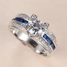 В винтажном стиле; Для мальчиков и девочек, с украшением в виде синих кристаллов и Кольцо Изысканные серебряные Цвет свадебные кольца для мужчин и женщин роскошный белый круглый циркон обручальное кольцо 2024 - купить недорого