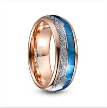 Anel de carboneto de tungstênio de 8mm, largura, ouro rosa, concha azul embutida, flecha meteorito, domo, aço de tungstênio, anel de casamento, jóias masculinas 2024 - compre barato