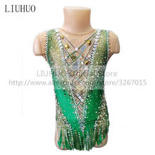 Liuhuo vestido feminino adulto para mulheres, vestido sem mangas verde para ginástica, competição, patinação artística 2024 - compre barato