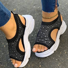 Woman Sandals Casual Shoes Summer Peep Toe Platform Ladies Rhinestone Slip On Women's Fabric Plus Size Comfort 2020 Fashion 2024 - buy cheap