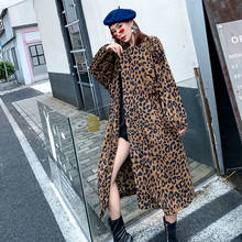 Gabardina feminina folgada de leopardo, casaco longo de outono com jaqueta, plus size, 2021 2024 - compre barato