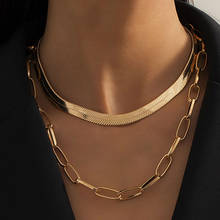 Colar retrô de cobre ouro e prata, colar feminino multicamadas exageradado com corrente de cobra grande e bijuterias para meninas 2024 - compre barato