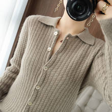 Women's Cardigan Knitted Sweater Female Long Sleeve 100% Wool POLO Collar Jacket Autumn Spring Loose Cashmere Coat Plus Size Top 2024 - buy cheap