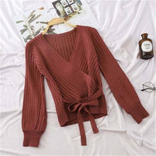 2020 New V Neck Sweater Pullover Women Long Sleeve Lace Up Autumn Winter Knitted Top Sexy  Jumper Top Pull Femme tops PZ2283 2024 - buy cheap