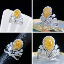New Luxury Crown Rings With Water Drop Yellow Crystal Zircon High Grade Jewelry For Women Wedding Party Exquisite Accessories 2024 - buy cheap