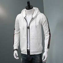 Listra lateral zip up branco hoodie masculino outono inverno moda com capuz streetwear algodão roupas masculinas de grandes dimensões 2024 - compre barato