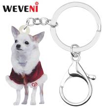 WEVENI Acrylic Christmas Chihuahua Dog Key Chains Rings Aniaml Keychain Bag Car Purse Decorations For Women Girl Teen Charm Gift 2024 - buy cheap