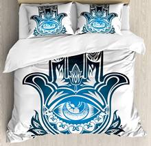 Hamsa Duvet Cover Set Evil Eye Inside The Esoteric Protection 3 Piece Bedding Set White Black and Blue 2024 - buy cheap