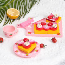 Children Play House Pink Strawberry Pizza Vegetable and Fruit Simulation Afternoon Tea Tableware Wooden Educational Toys 2024 - buy cheap