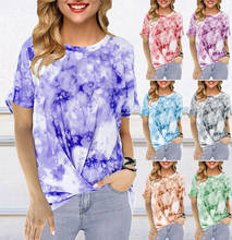 Women Summer Tie Dye Printed T-shirts Casual Short Sleeve Round Neck Oversized Front Knot Tee Shirt Tops Plus Size WDC4311 2024 - buy cheap