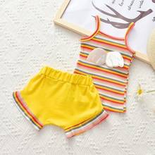 New Summer Fashion Toddler Girl Clothes Baby Set 2pcs Set Stripe Strawberry Wing Strap Tops+short Pants Outfits or Home Clothing 2024 - buy cheap