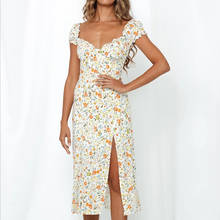 2020 Summer Vintage Party Dress V-neck Elegant Sexy Dress Beach Female Floral Print Mid Dresses Vestidos 2024 - buy cheap