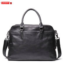 New Soft Black Leather Handbag Men Portable Briefcase Women Shoulder Messenger Bag Large Capacity Computer Bag A4 File Bag 14" 2024 - buy cheap