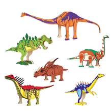 Аниме Красочные сборки строительные наборы Деревянные 3D головоломки динозавры модель игрушки для детей подростков взрослых DIY образования тираннозавр 2024 - купить недорого