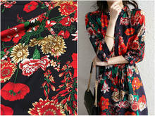 Silk stretch double georgette brand black cyan bottom red floral print large wide dress shirt fabric 2024 - buy cheap
