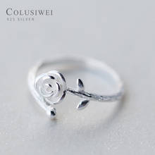 Colusiwei authentic 925 prata esterlina bonito rosa com folhas anel para as mulheres aberto ajustável anéis de dedo fino jóias presente 2024 - compre barato