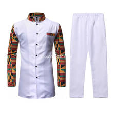 Белый Afriacn Дашики рубашка с длинным рукавом, комплект со штанами, комплект одежды из 2 предметов комплект Уличная Повседневная обувь для мужчин в африканском стиле Одежда Костюм в африканском стиле Мужская сорочка 2024 - купить недорого