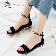 Sgesvier Genuine Leather Women Sandals Chunky Heels Summer Shoes 2019 Peep Toe Suede Shoes Black Buckle Bling Big Size 31-46 2024 - buy cheap