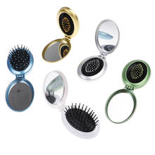 Girl Hair Brush With Mirror Styling Tools 5 Colors Portable Round Pocket Small Size Travel Massage Folding Comb 2024 - buy cheap