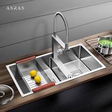 ASRAS 4MM Thickened 304 Stainless Steel Hand-Crafted Sink Set Double Sink Table Under the Basin Kitchen Washbasin 2024 - buy cheap