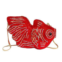 Bee In Fly Red Color Golden Fish Women Crystal Evening Purses Hard Case Diamond Clutch  Bags Wedding Party Handbags 2024 - buy cheap