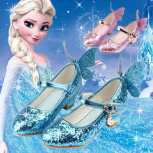 Disney-zapatos de princesa elsa de Frozen para niña, zapatillas de tacón alto, color rosa y azul, para primavera y otoño 2024 - compra barato