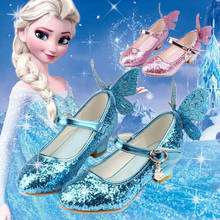 Disney Frozen new elsa princess shoes spring and autumn pink blue children's single shoes girls high heels 2024 - buy cheap