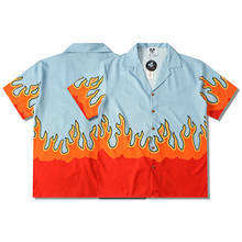 Camisas hawaianas de flores para hombre, camisas con estampado completo de llama roja, cárdigan de playa de verano, camisa de trabajo de manga corta, 2021 2024 - compra barato