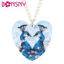 Bonsny Acrylic Valentine‘s Day Heart Shape Peacock Peafowl Necklace Animal Bird Choker Pendant Jewelry For Women Teens Kid Gift 2024 - buy cheap