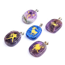 Natural Stone Amethyst Pendant Twelve Constellation Necklace Pendants For jewelry making DIY necklace jewelry accessories 2024 - buy cheap