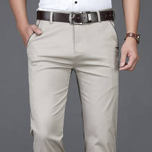 Calça de algodão masculina clássica, estilo clássico, para homens de verão, fino, casual, stretch, marca cáqui, bege 2024 - compre barato