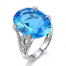 Женские кольца с крупными аквамариновыми камнями, кольца с синими кристаллами белого, золотого и серебряного цвета, серебряные ювелирные украшения, бижутерия, подарки для вечерние 2024 - купить недорого