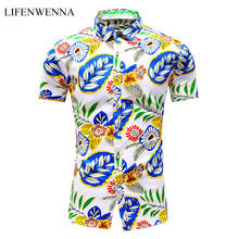 Lifenwenna, camiseta masculina de manga curta estampada, moda verão, casual, plus size, praia, camisa havaiana para homens, férias 7xg 2024 - compre barato