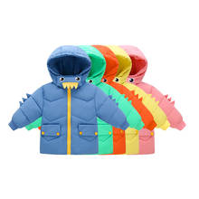 Jaqueta enchimento de dinossauro para crianças, roupa quente com capuz rosa de algodão acolchoado para bebês meninos e meninas, novo, 2020 2024 - compre barato