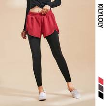 Women Fake Two-piece Sport Pants High Waist Quick Dry Red Shorts and Black Stretchy Leggings Fitness Workout Yoga Gym Trousers 2024 - buy cheap