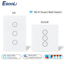 Esooli-Interruptor de pared inteligente con Wifi, Panel de vidrio inteligente, aplicación móvil, Control remoto, funciona con Amazon Alexa, Google Home, EE. UU., UE, Reino Unido 2024 - compra barato