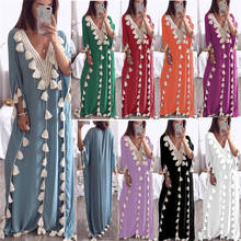2021 Muslim Fashion Women Abaya Turkish Dresses Islamic Clothing Dubai Gown V-neck Sexy Elegant Casual Traditional Party Dress 2024 - compra barato
