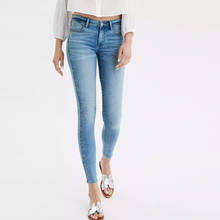 Moda feminina verão fino lavagem de água branqueada jeans magros feminino cintura alta anke comprimento casual denim calças inferiores 2024 - compre barato