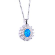 Luxury Female Big Oval Pendants Necklaces Crystal Silver Color Necklace Blue White Fire Opal Necklaces For Women 2024 - buy cheap