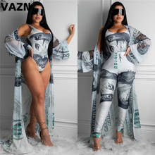 VAZN 2020 Colorful Sexy Fall Winter Rave Festival Clothing Blue Letter Print Casual Beach Ladies Women 3pcs Sets 2024 - buy cheap