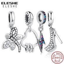 ELESHE Authentic 925 Sterling Silver Charm Beads Crystal Heart High Heels Hamsa Hand Dangle Charm Fit Bracelet DIY Jewelry 2024 - buy cheap