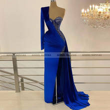 ANGEL NOVIAS Long Mermaid Arabic Royal Blue Evening Dress 2021 One Shoulder Abiye Elbiseleri Vestido De Fiesta De Boda 2024 - buy cheap